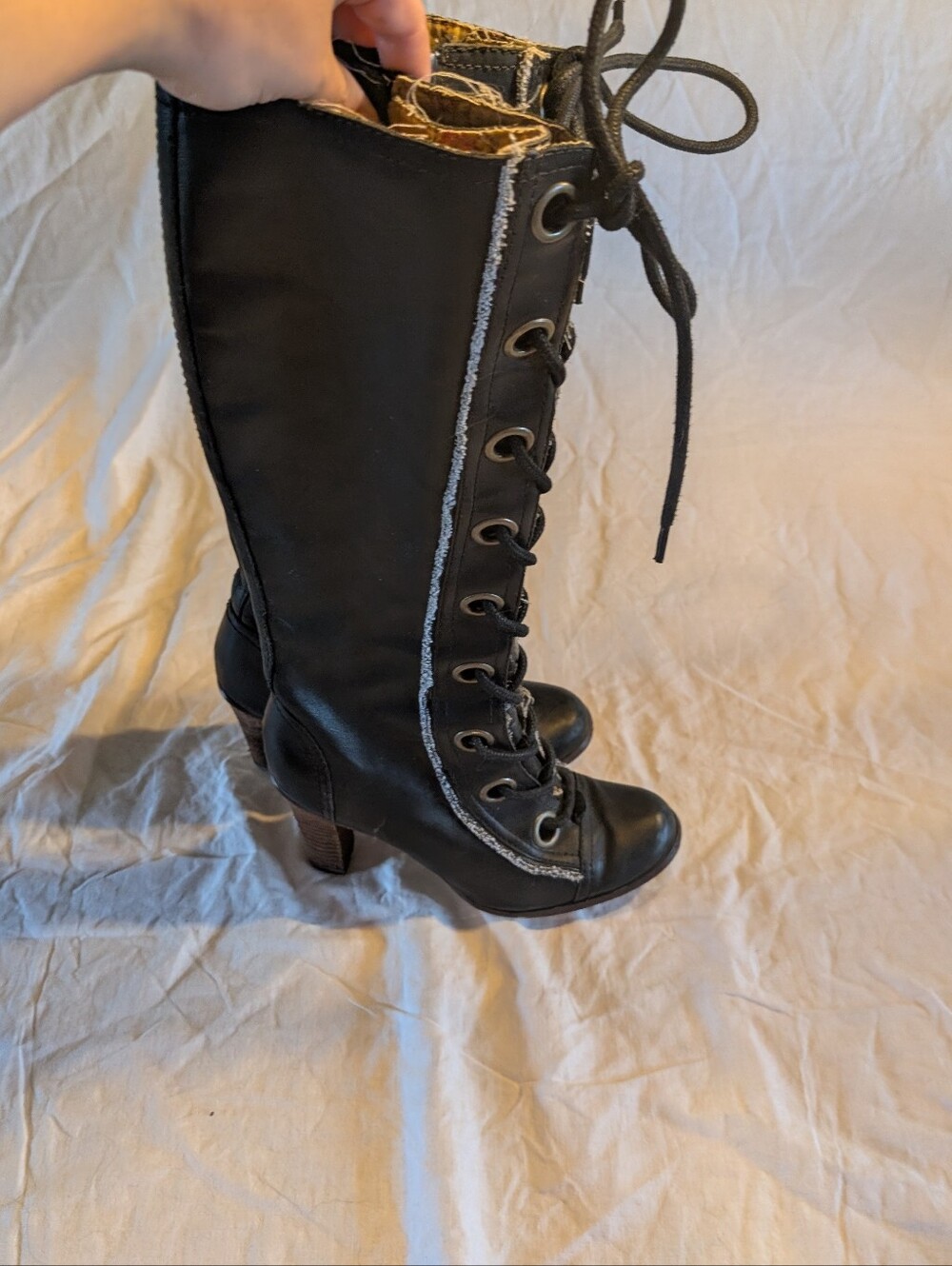 2/60$ Seychelles Black Lace-Up Leather Heeled Boots - Picture 8 of 13